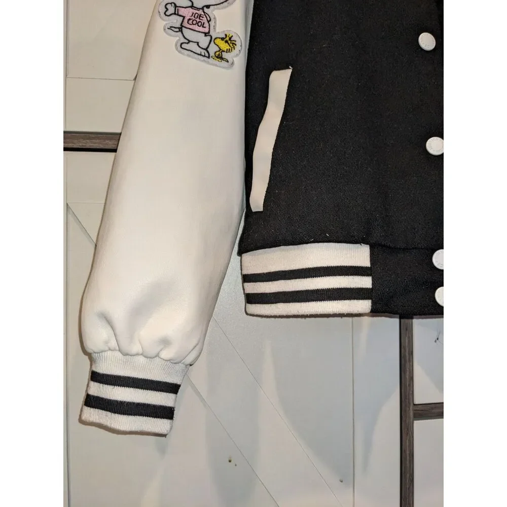 Justice Peanuts And Snoopy Varsity Jacket Girls Size 7/8 Snap Front Rare